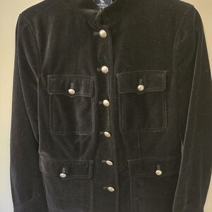 American Living Women's Size M Black Velvet Military Style Jacket